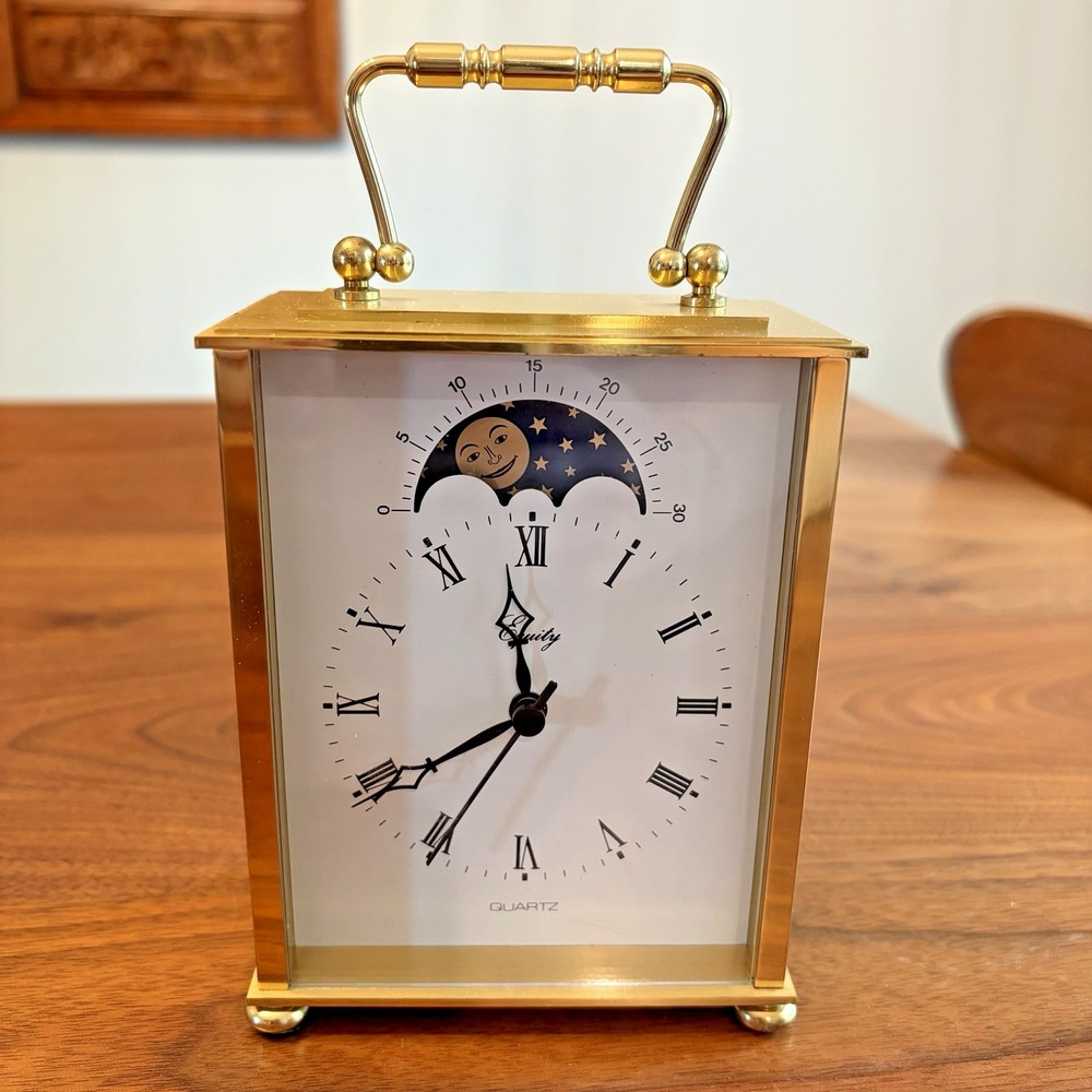 Vintage Equity Moon Rising Desk Clock Gold MCM Carriage Style Parts Only